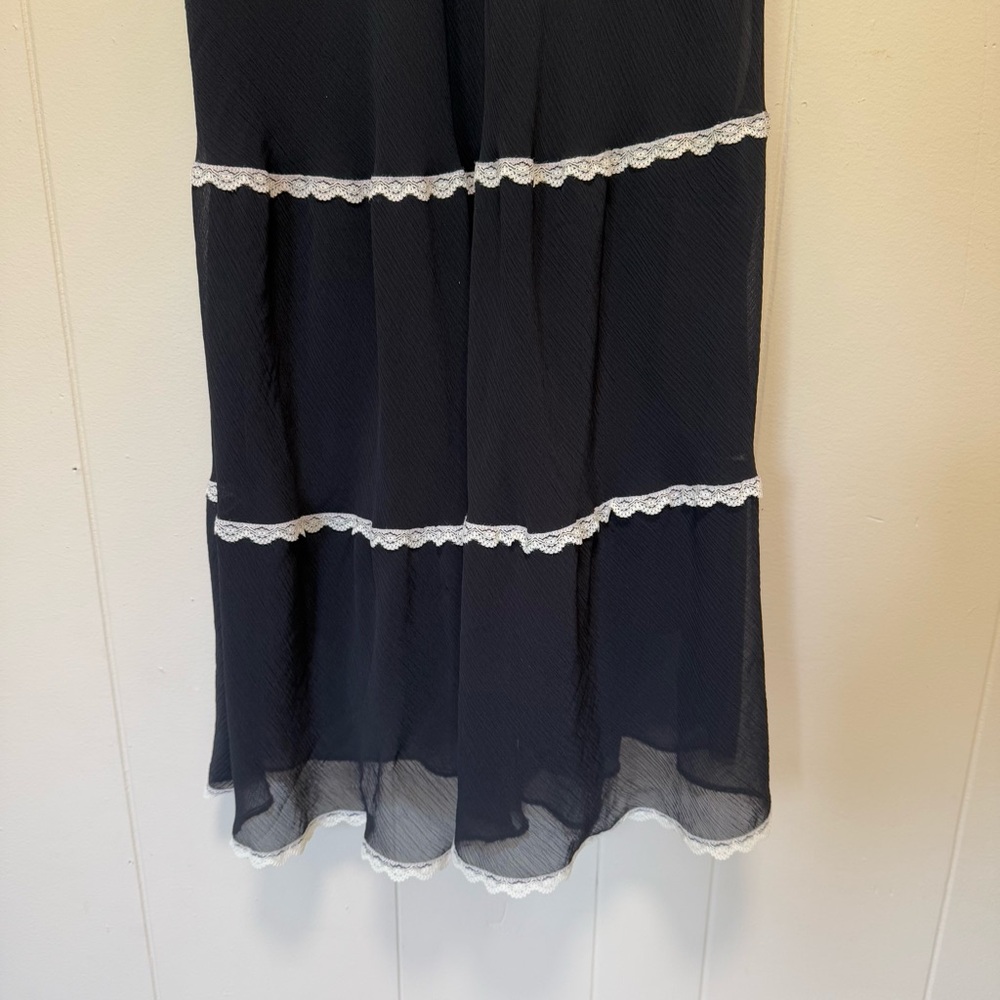 Women’s Vintage Y2K Black Dress 16W Midi Lace Tiered Cottagecore 90s - Picture 6 of 10